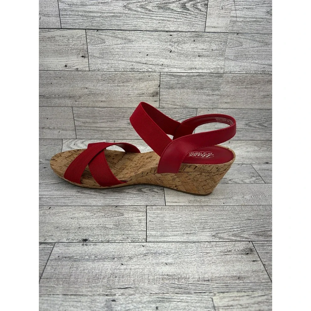 Bass Go-To Comfort Lorna Red Cork Wedge Sandals‎ Elastic Strap Women's Size 8M